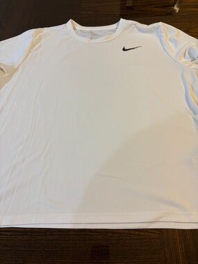 Nike White Short Sleeve Dri-Fit Crew Tee with Black Swoosh